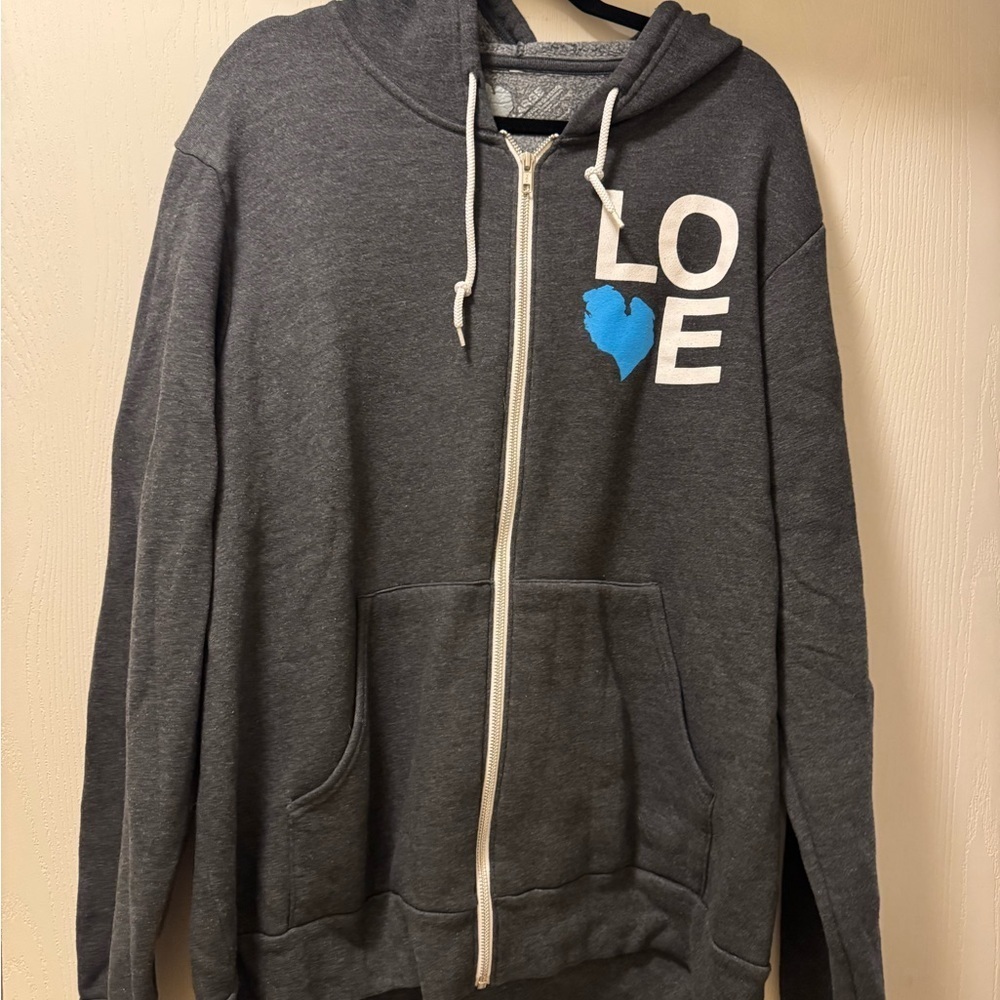 Gray Zip-Up Hoodie with Love Michigan Graphic